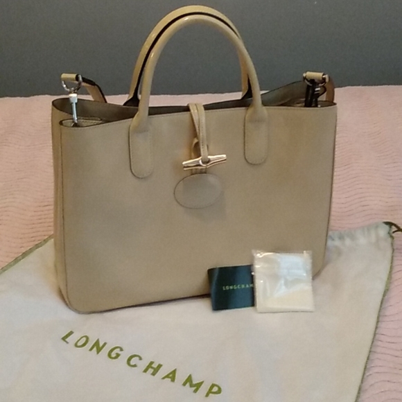 Longchamp Handbags - Longchamp Leather Handbag Tan/Cream